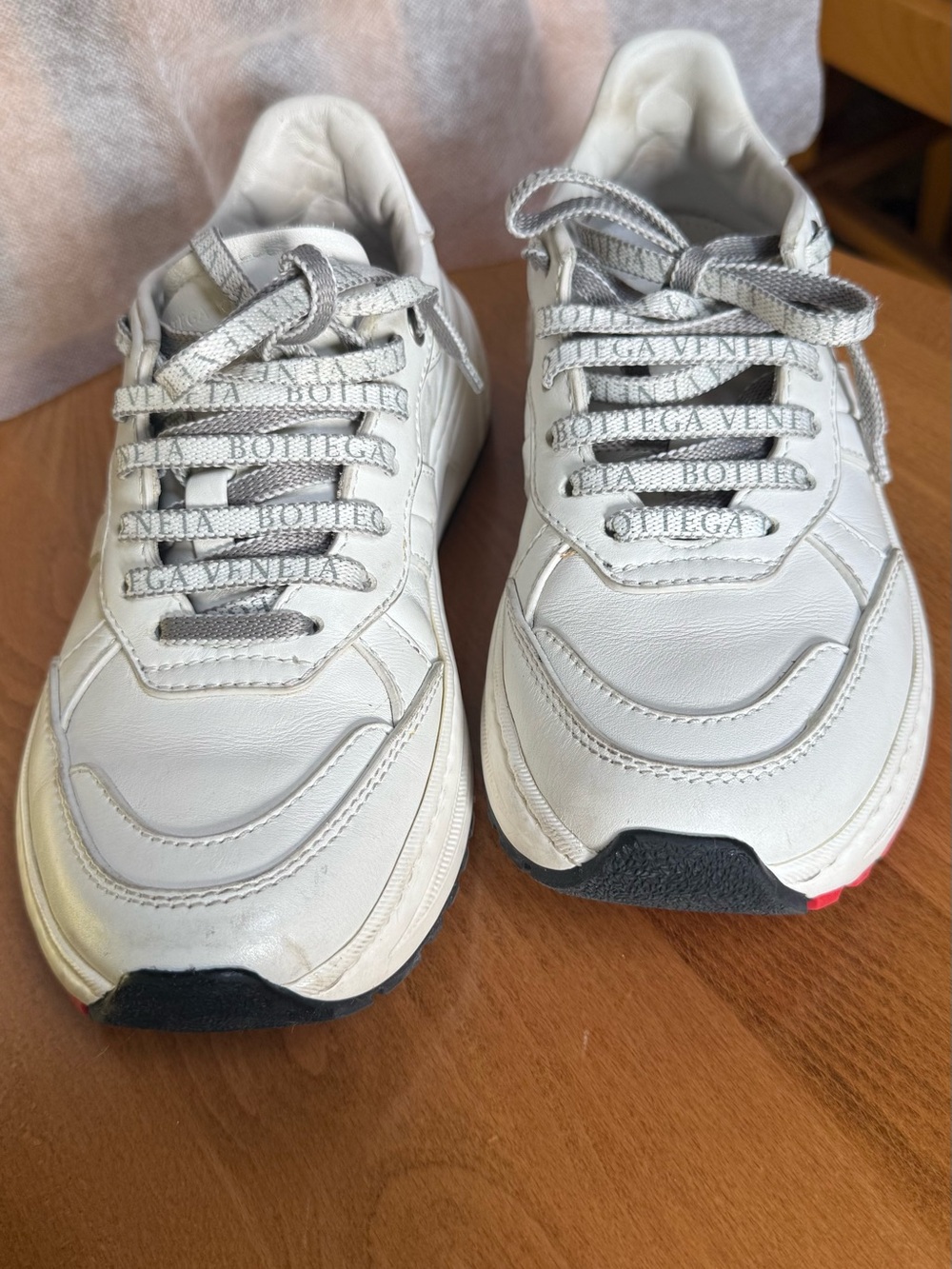 Bottega Veneta White Leather Sneakers with Black Soles